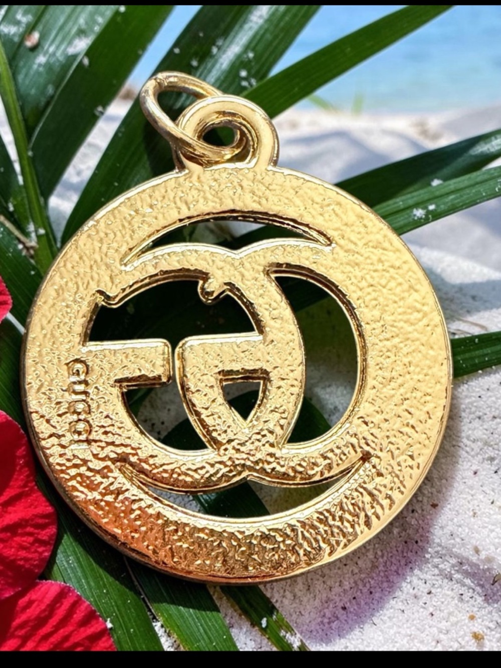 GUCCI GG Crystal Halo Charm Pendant – Gold Tone Double G Circle w/ Pavé Stones - Picture 3 of 3
